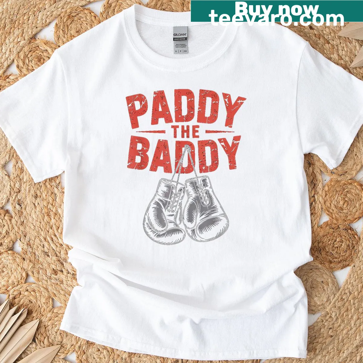 Vintage distressed Father's Day t-shirt with 'The Baddy Paddy' printed design — on a men's t-shirt