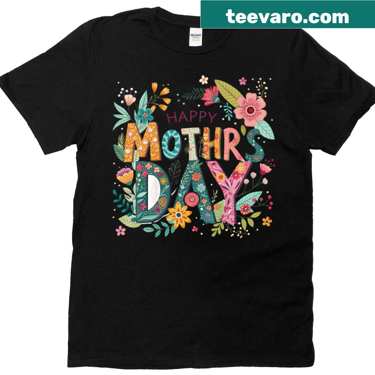 Oversized T-shirt with watercolor floral 'Happy Mothers Day' design — on a men's t-shirt