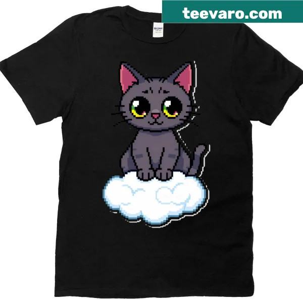 Oversized T-shirt with a pixel cat sitting on a cloud