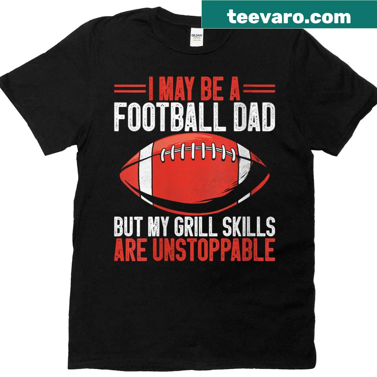 Football Dad t-shirt with grilling skills statement — on a men's t-shirt