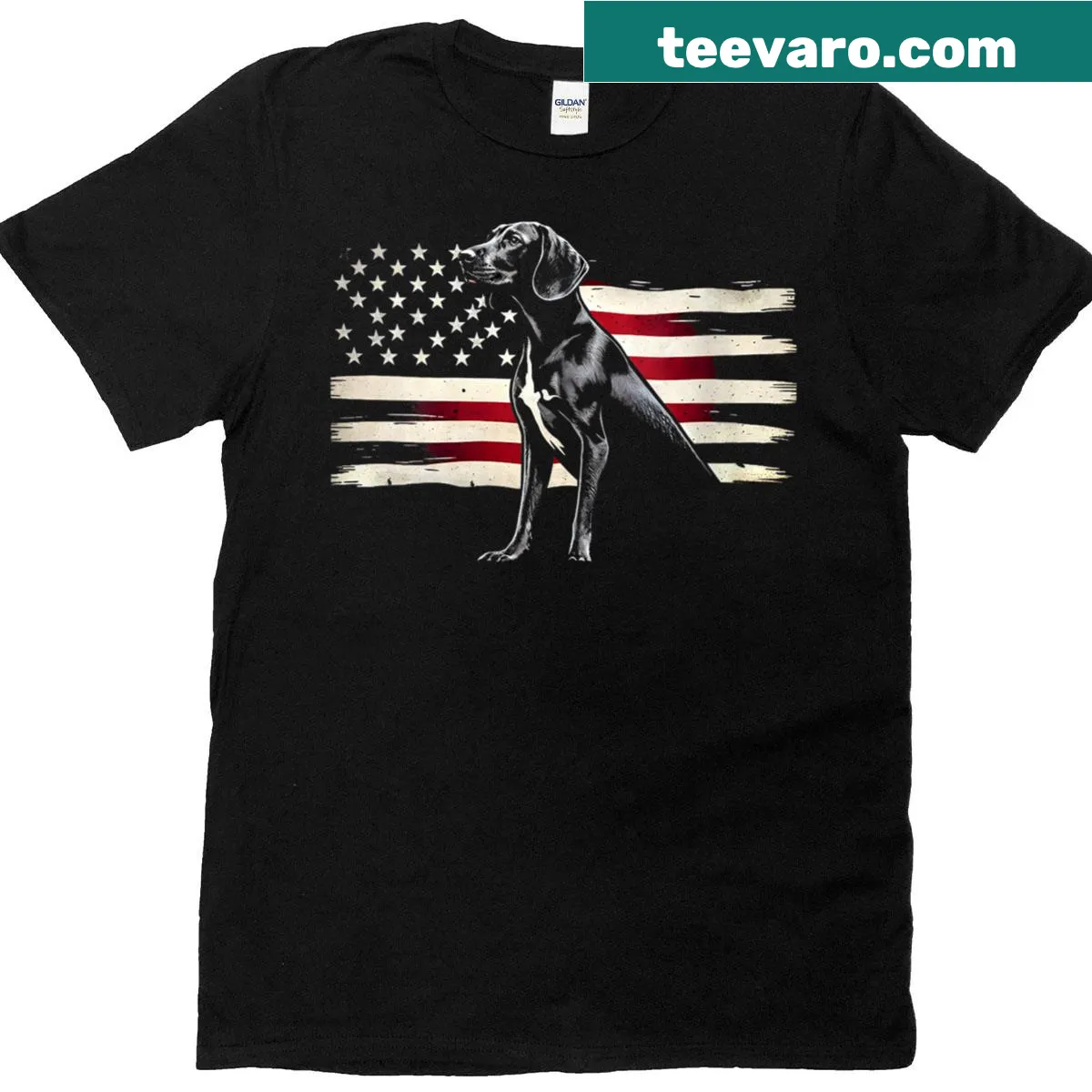 Patriotic T-shirt for dog lovers featuring American flag design — on a men's t-shirt