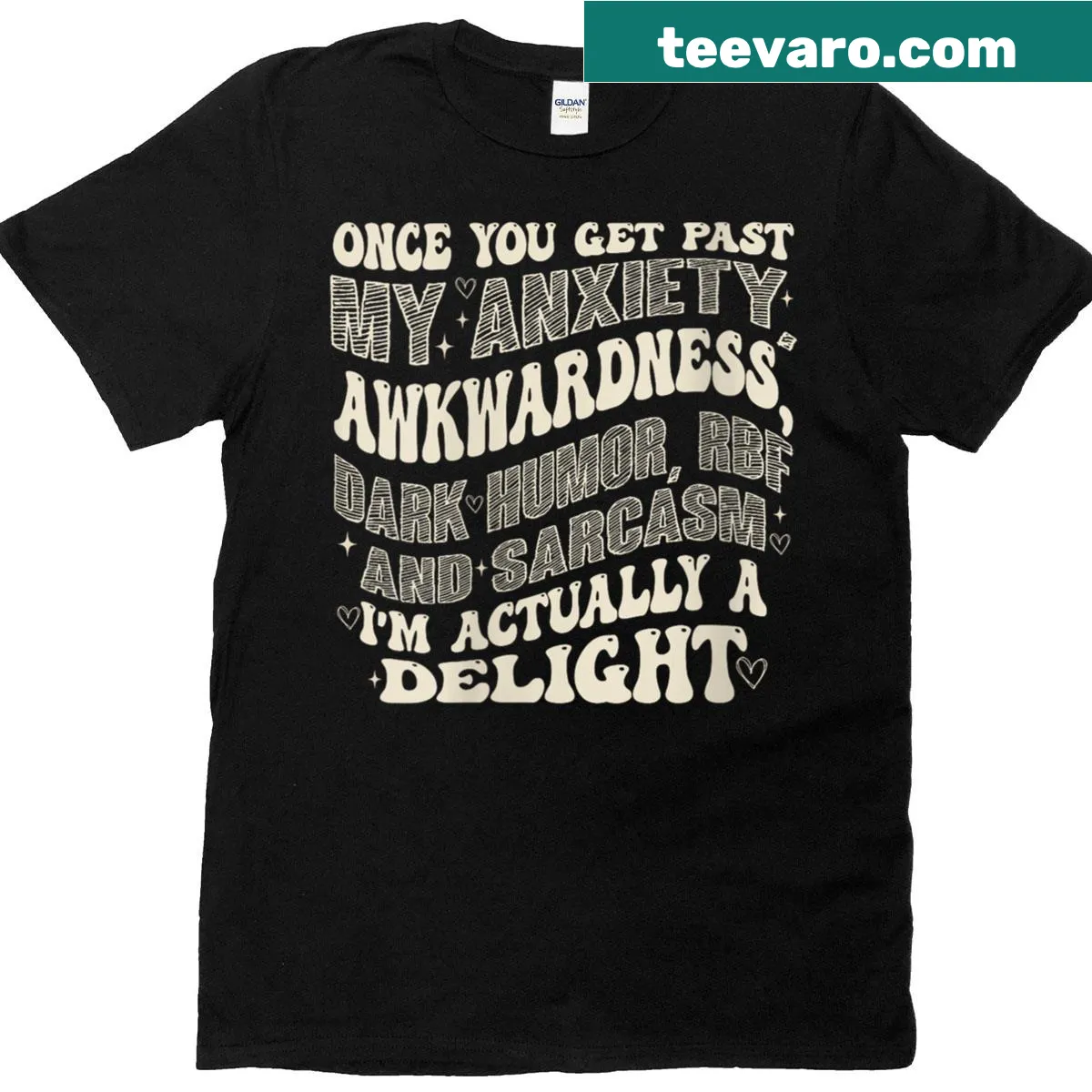 Graphic T-shirt with humorous take on anxiety and awkwardness — on a men's t-shirt