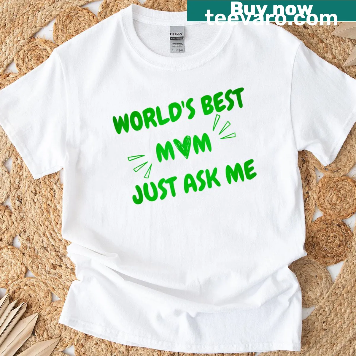 Funny Mother's Day t-shirt with 'World's Best Mom' text — on a men's t-shirt