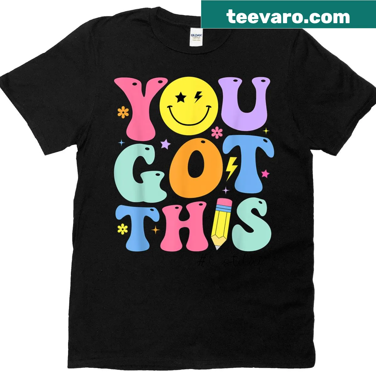 Motivational teacher t-shirt for test day with inspiring text — on a men's t-shirt