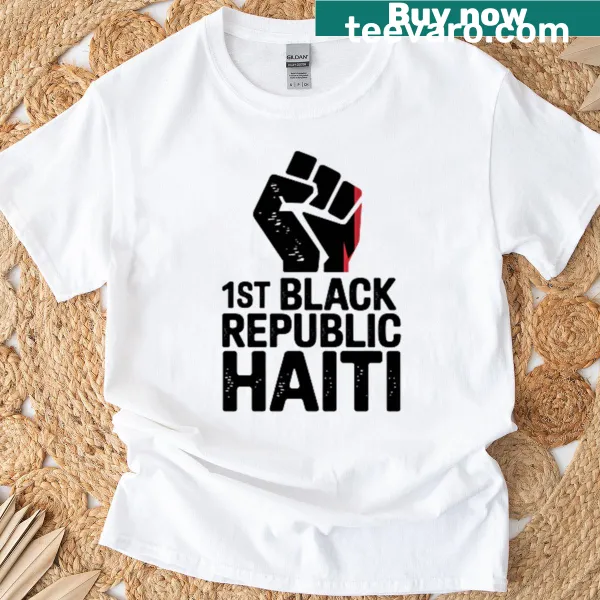 Haitian pride graphic t-shirt with fist emblem