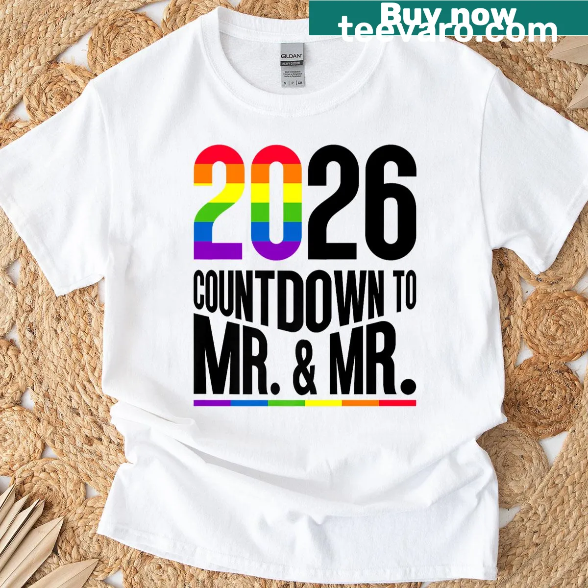 Countdown to Mr Mr Gay Pride wedding t-shirt with elegant typography — on a men's t-shirt