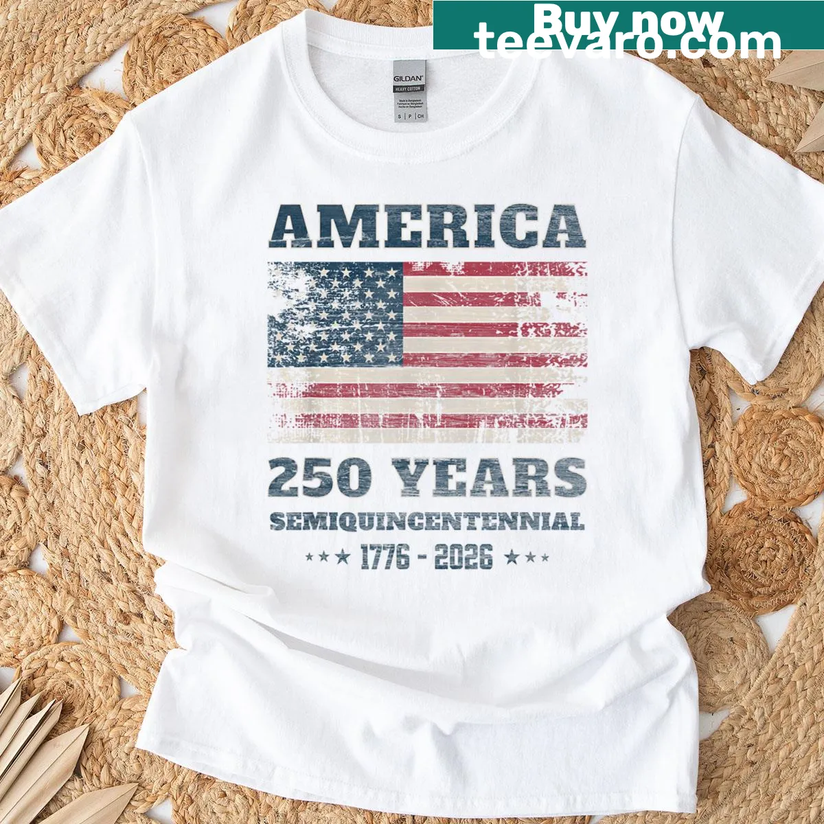 Grunge-style T-shirt featuring a weathered American flag for the 250th anniversary — on a men's t-shirt