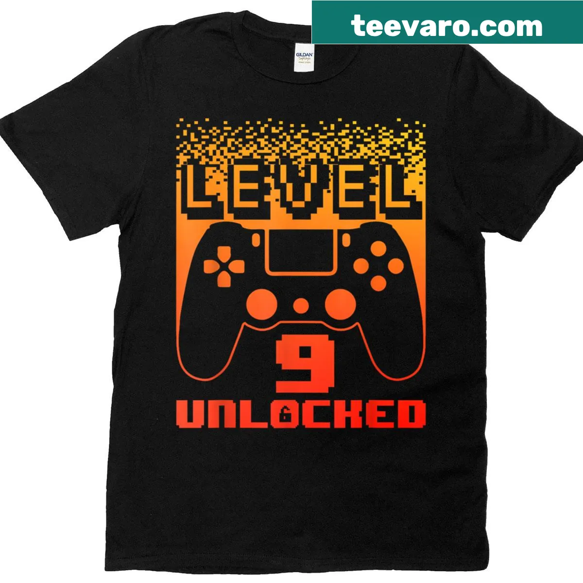 Birthday T-shirt for boys featuring 'Level 9 Unlocked' gamer theme — on a men's t-shirt