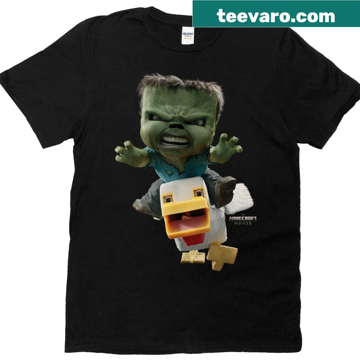 Minecraft-themed t-shirt featuring Chicken Jockeys and baby zombies — on a men's t-shirt
