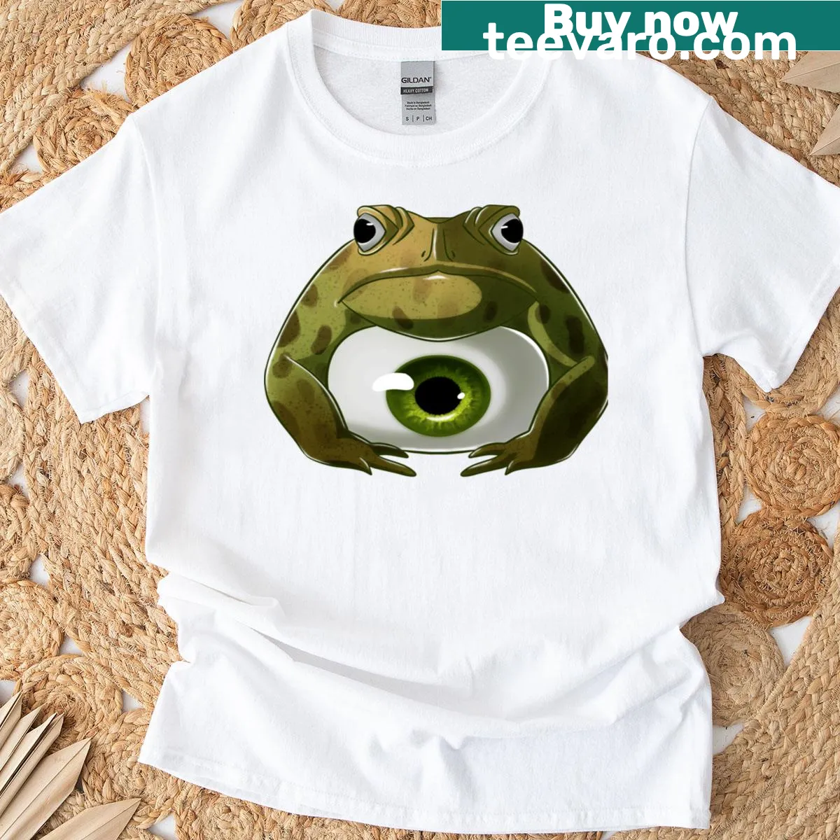All Seeing Toad T-shirt with whimsical toad illustration — on a men's t-shirt