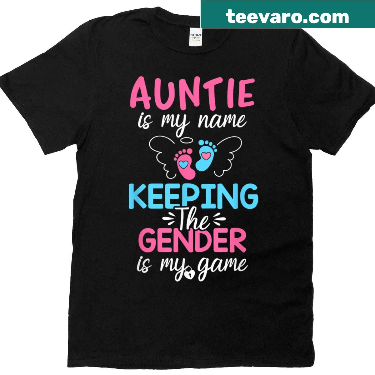 Cute gender reveal T-shirt for an aunt with playful text — on a men's t-shirt