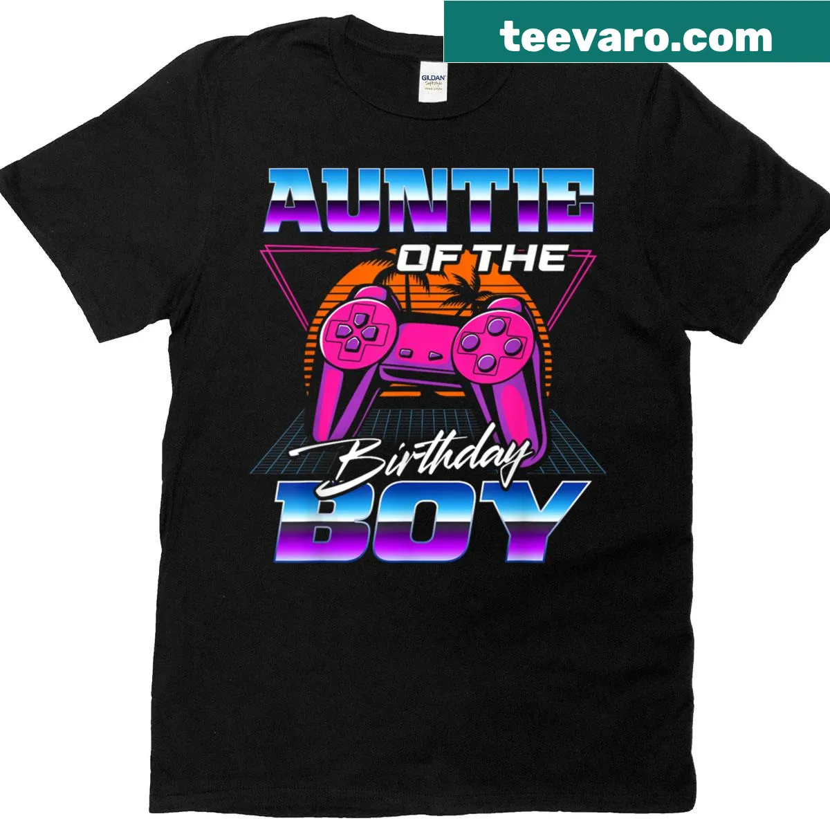Playful T-shirt for aunts featuring birthday and video game theme — on a men's t-shirt