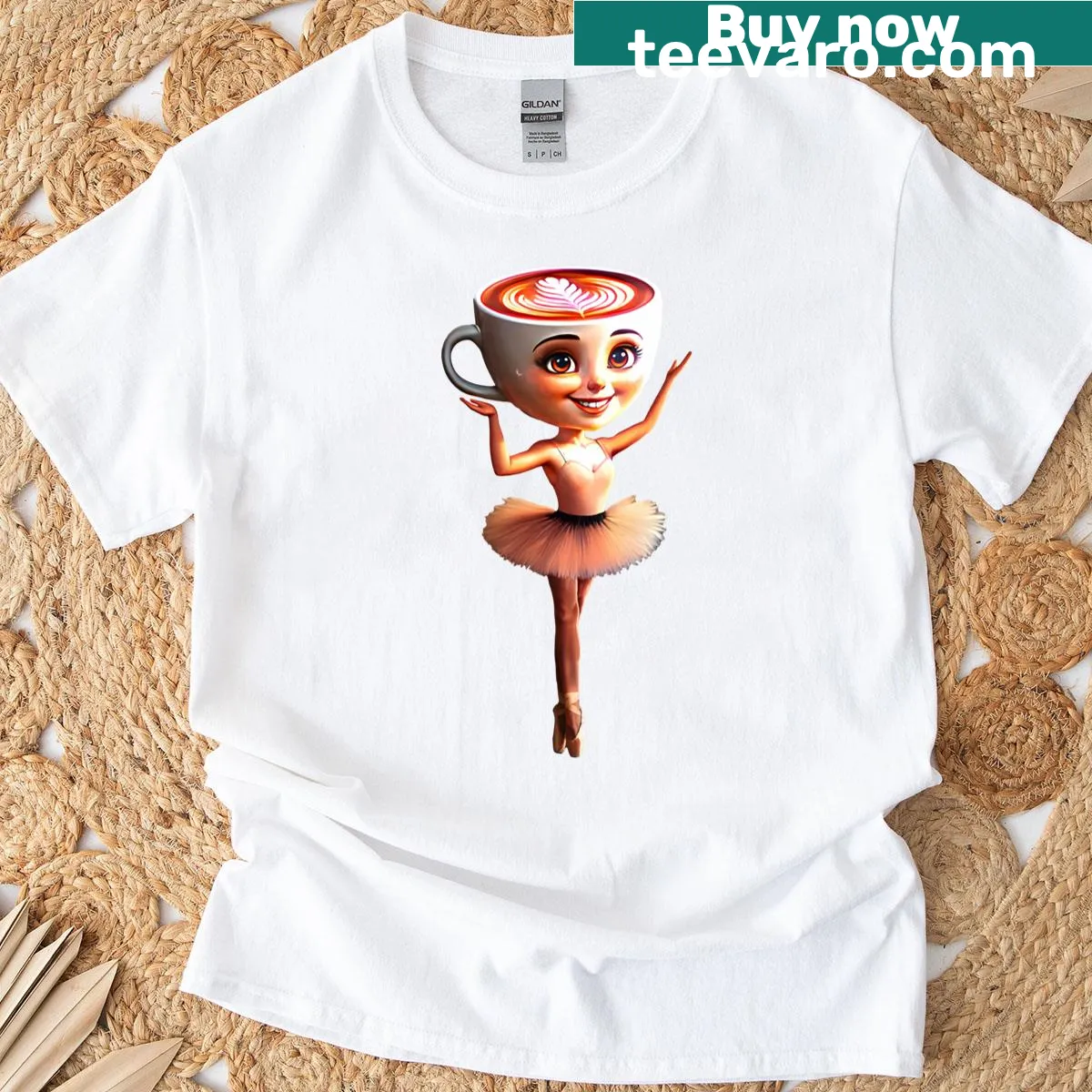 Humorous ballet dancer coffee cup graphic on a unique T-shirt — on a men's t-shirt