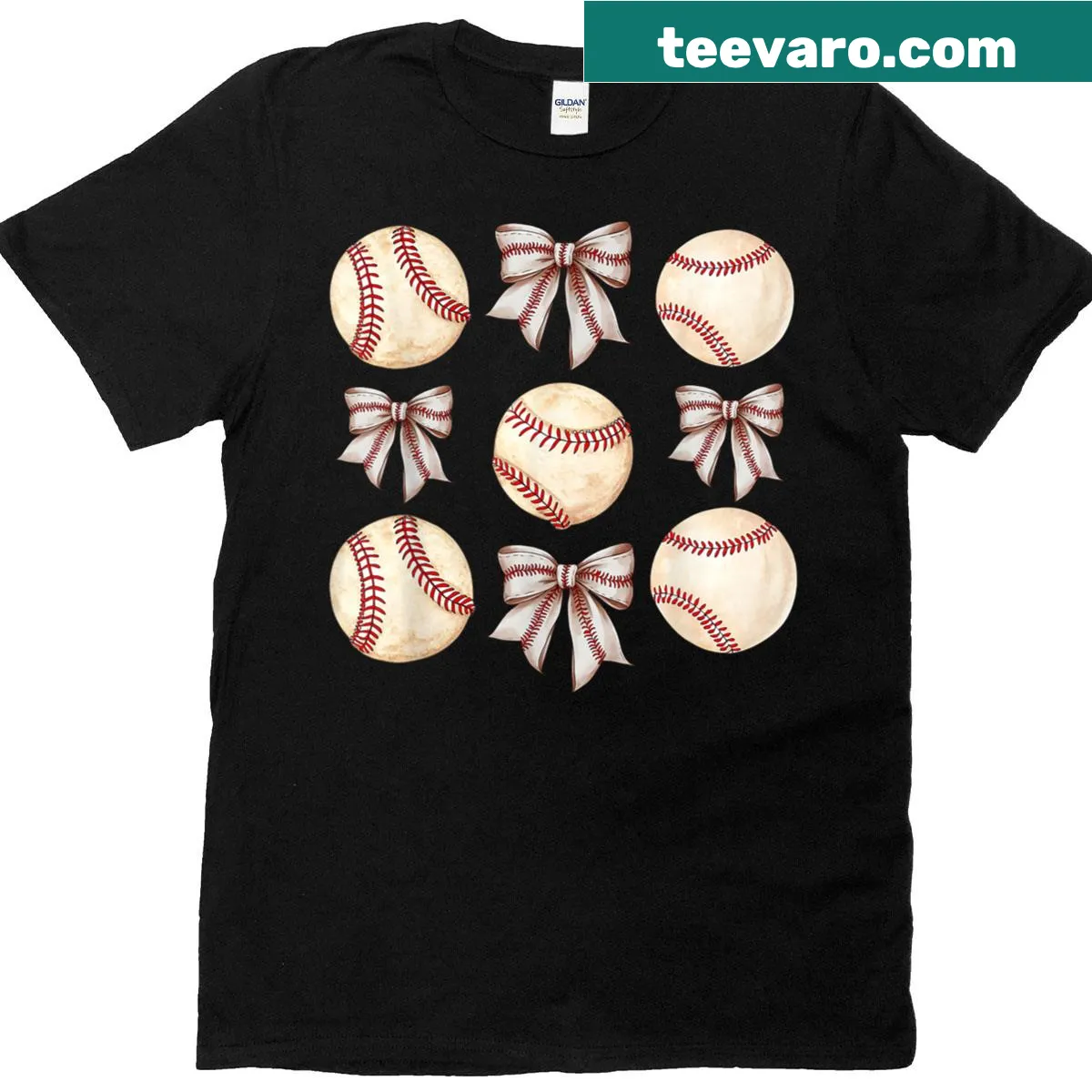 Illustration of a bow with 'Baseball Mama' text for moms — on a men's t-shirt