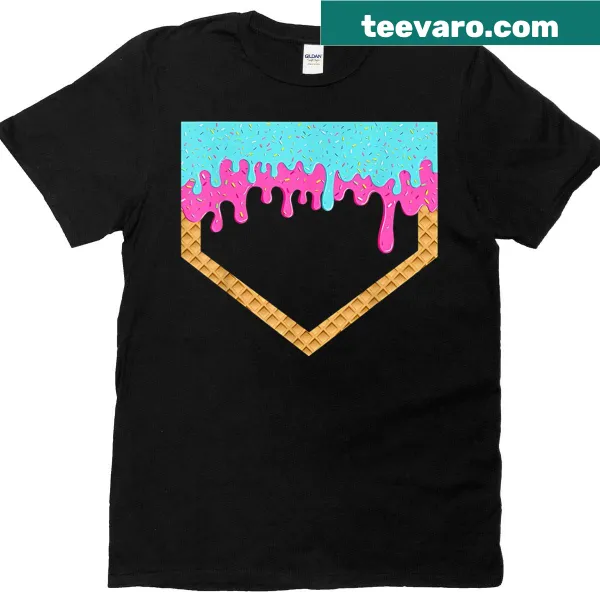 Youth t-shirt with cartoon baseball and ice cream dripping design