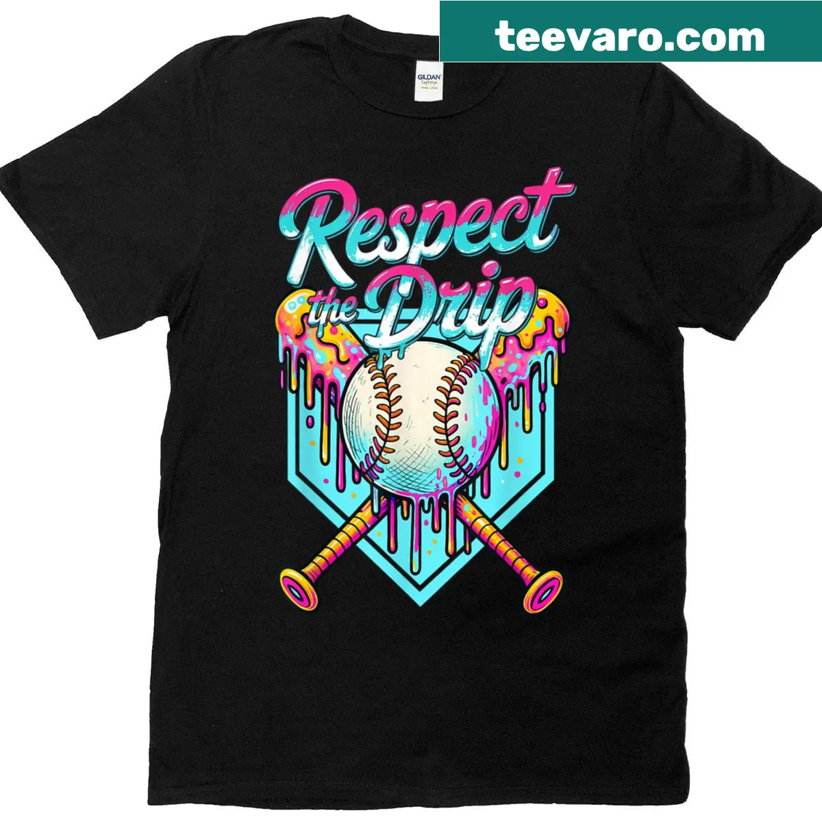 Graphic of melting ice cream styled as baseballs with playful text — on a men's t-shirt