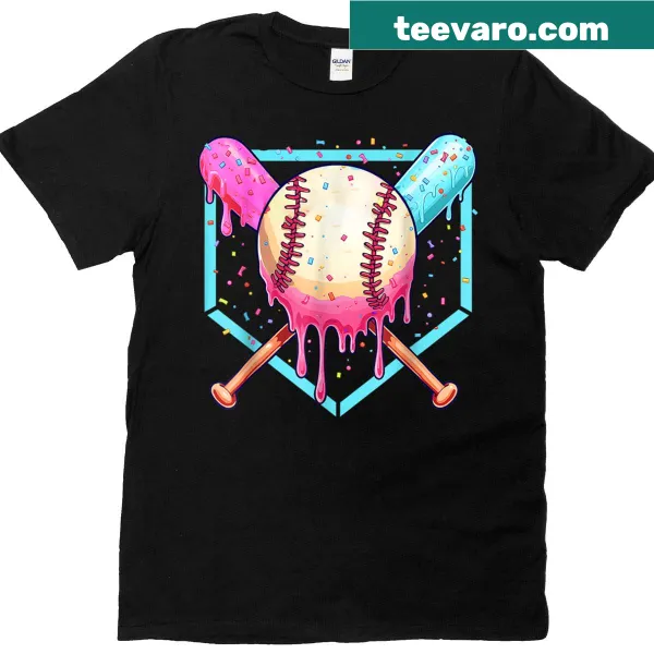 Youth t-shirt with cartoon baseball melting into ice cream design