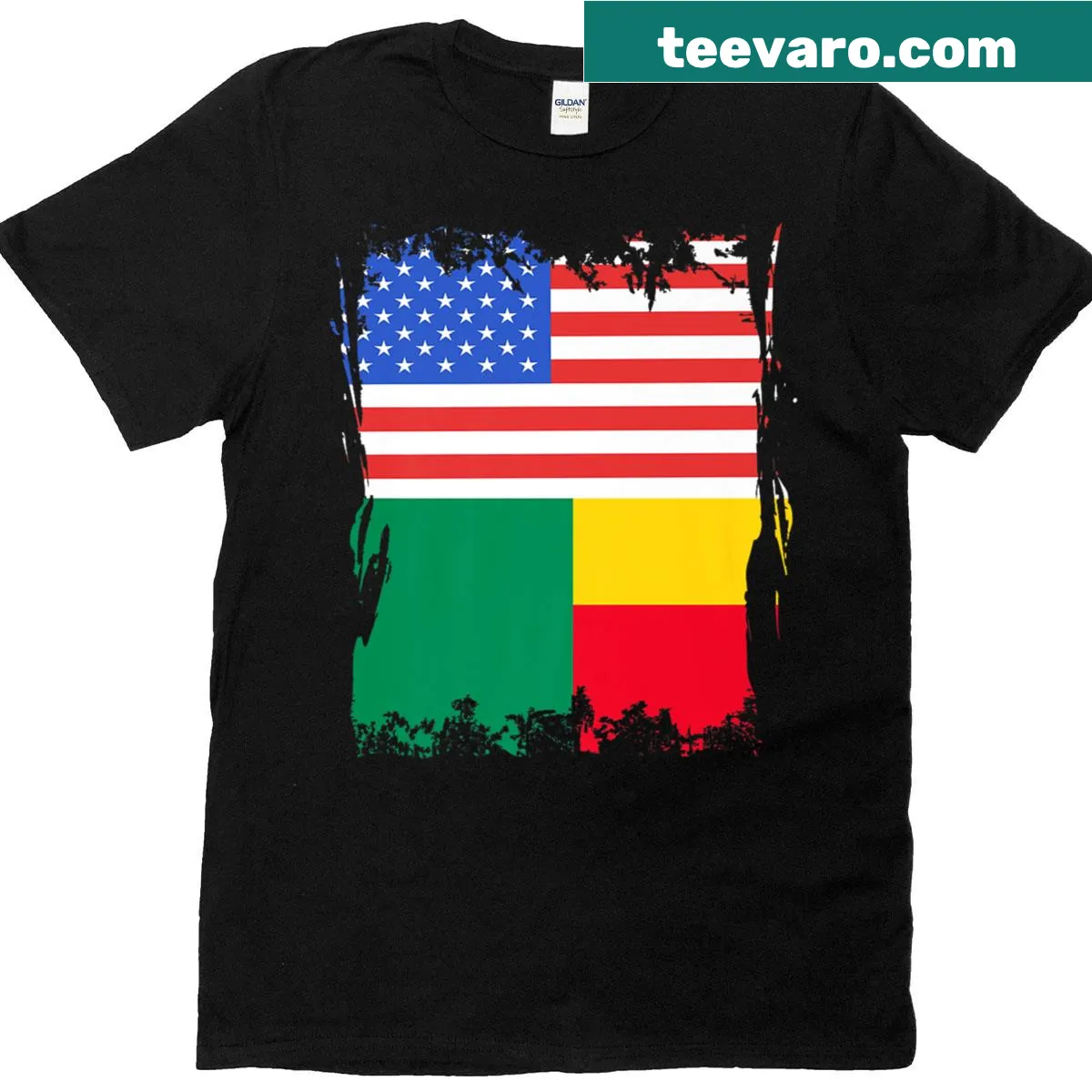 Vintage distressed T-shirt featuring the Beninese flag — on a men's t-shirt