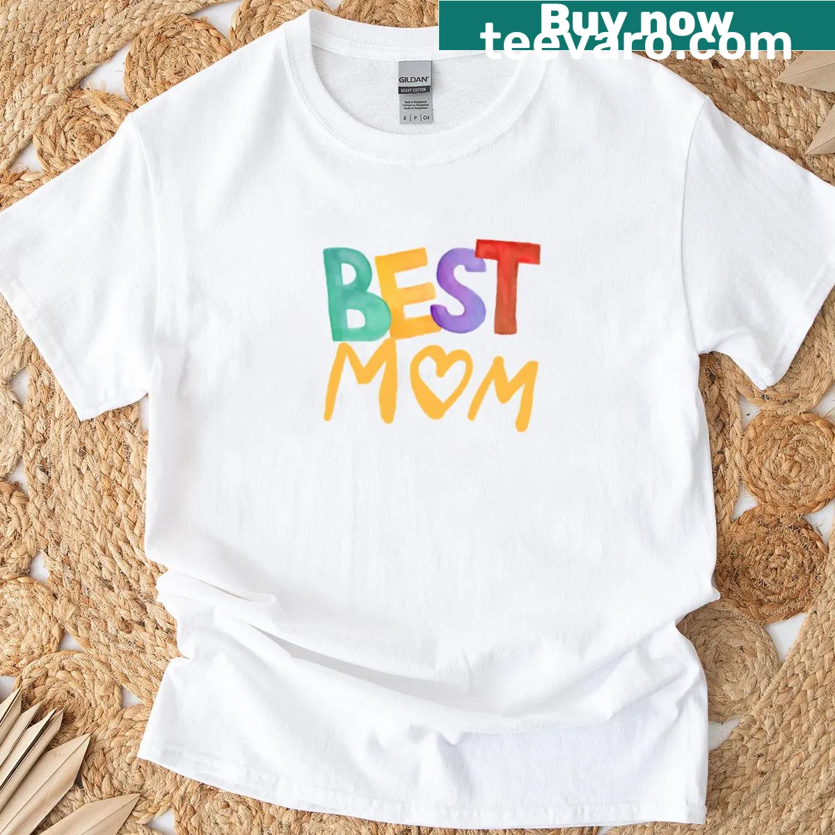 T-shirt with a colorful 'Best Mom' watercolor design. — on a men's t-shirt