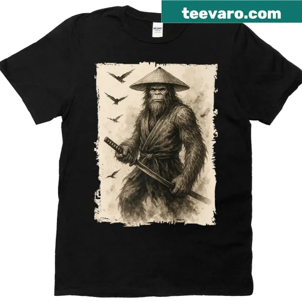 Samurai Bigfoot with a sword graphic on premium t-shirt