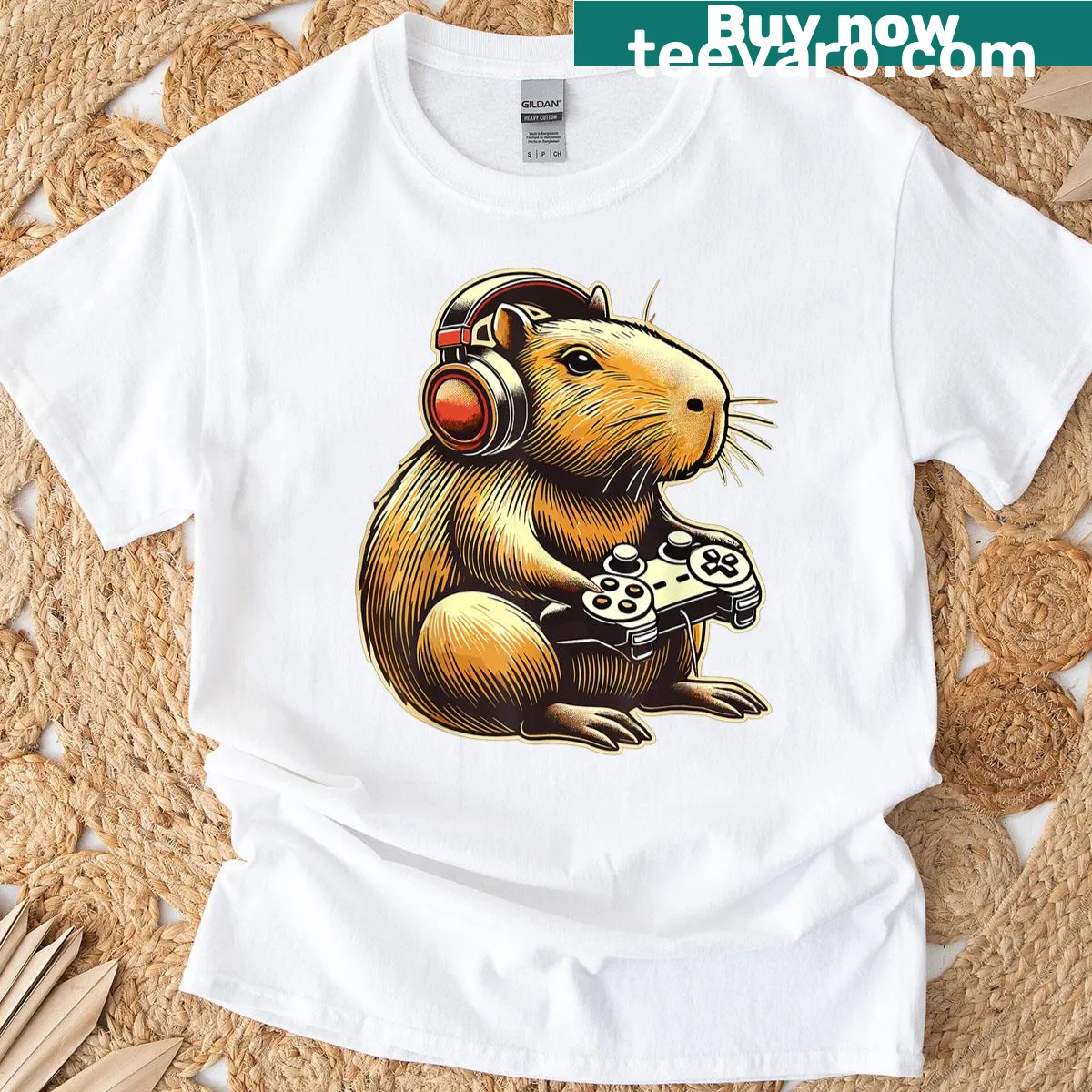 Cool capybara graphic for gamers on a stylish t-shirt — on a men's t-shirt