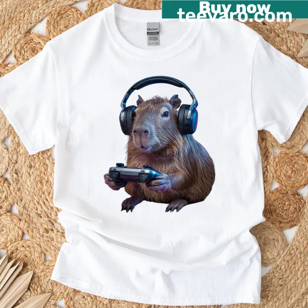 Funny capybara design T-shirt for gaming enthusiasts