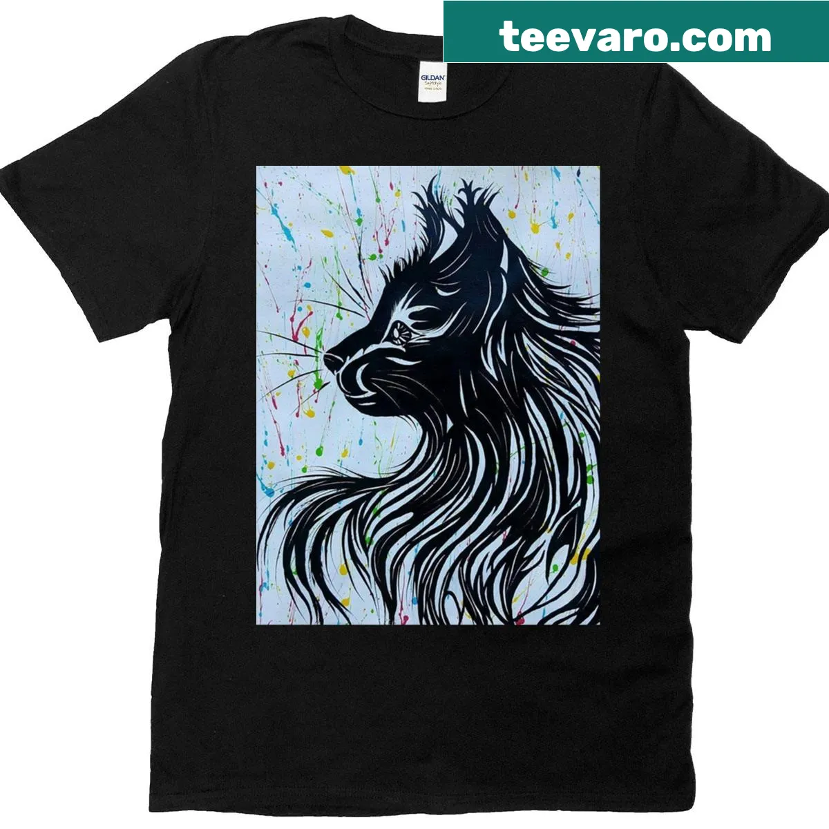 Illustrated cat graphic t-shirt for cat lovers — on a men's t-shirt