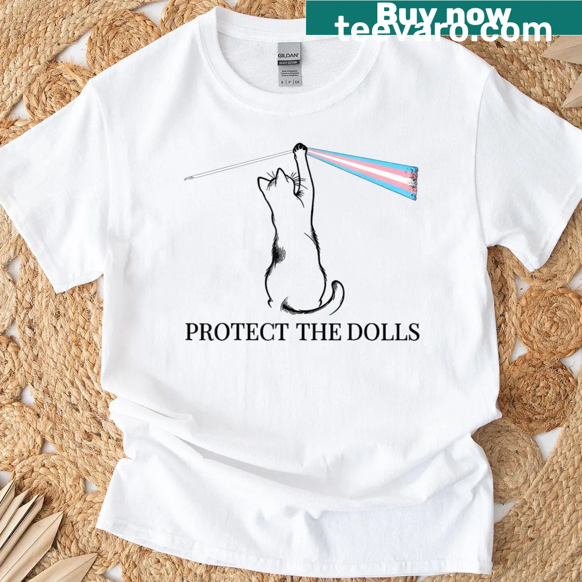 Rock music-themed t-shirt with a 'Protect The Dolls' text design — on a men's t-shirt