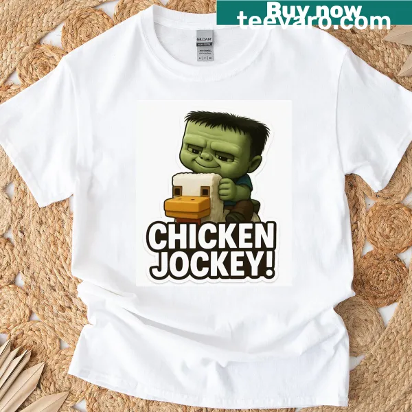 Simple chicken jockey graphic on t-shirt