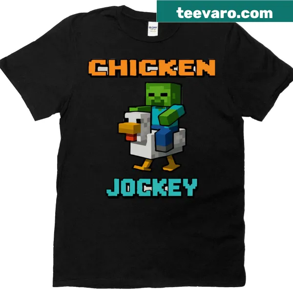 Humorous Chicken Jockey t-shirt featuring a jockey riding a chicken