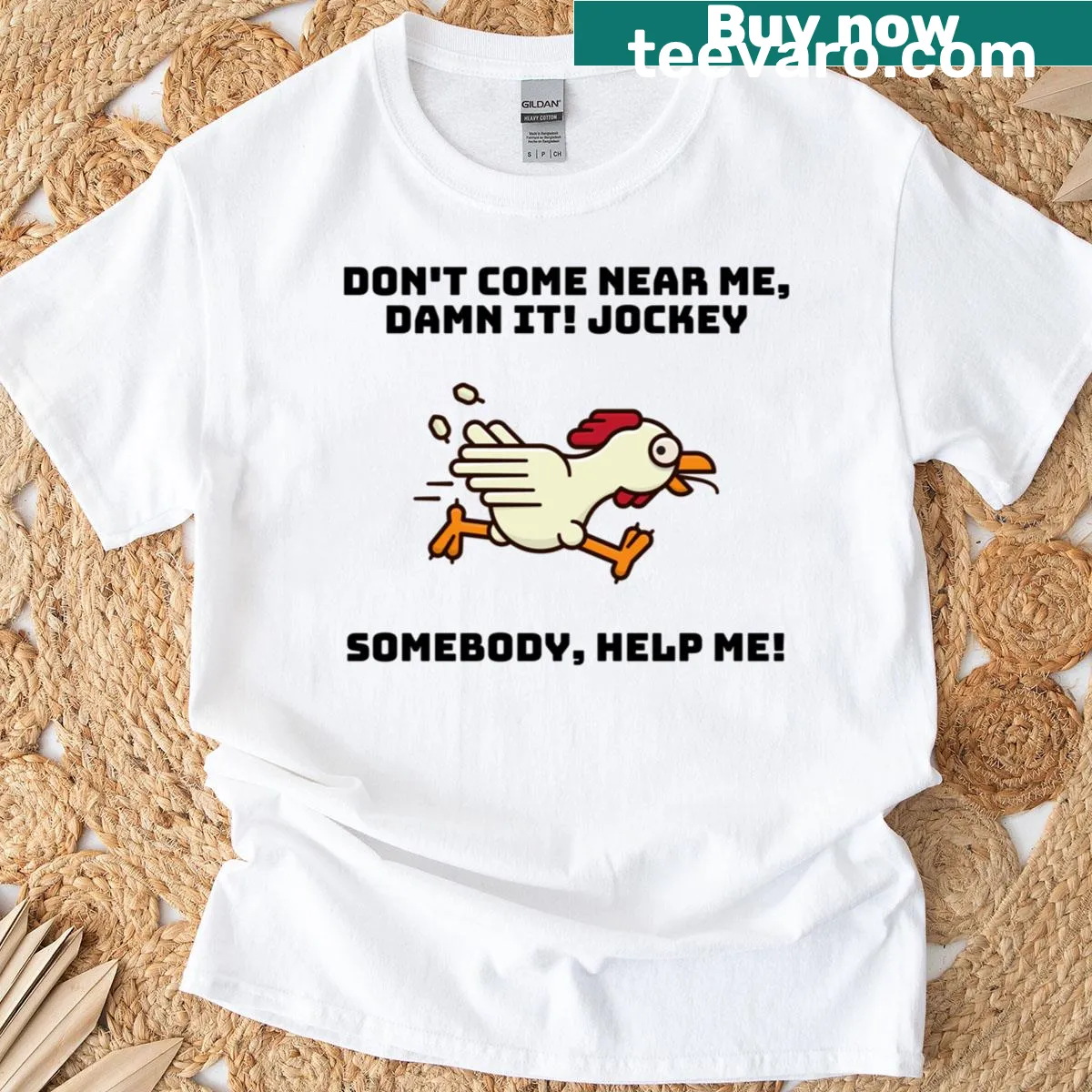 Mini boss chicken jockey graphic t-shirt for gamers — on a men's t-shirt