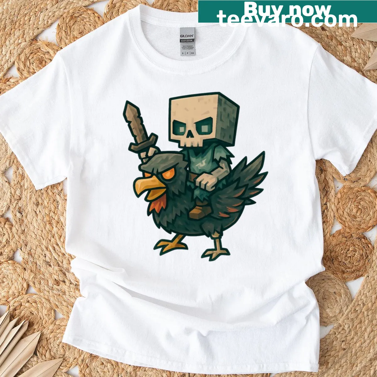 Retro Chicken Jockey nightmare mob graphic on a T-shirt — on a men's t-shirt