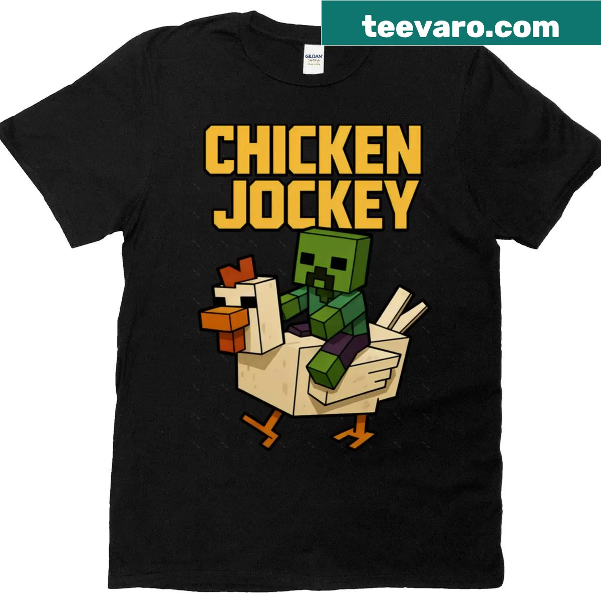 Oversized t-shirt with playful Chicken Jockey graphic — on a men's t-shirt