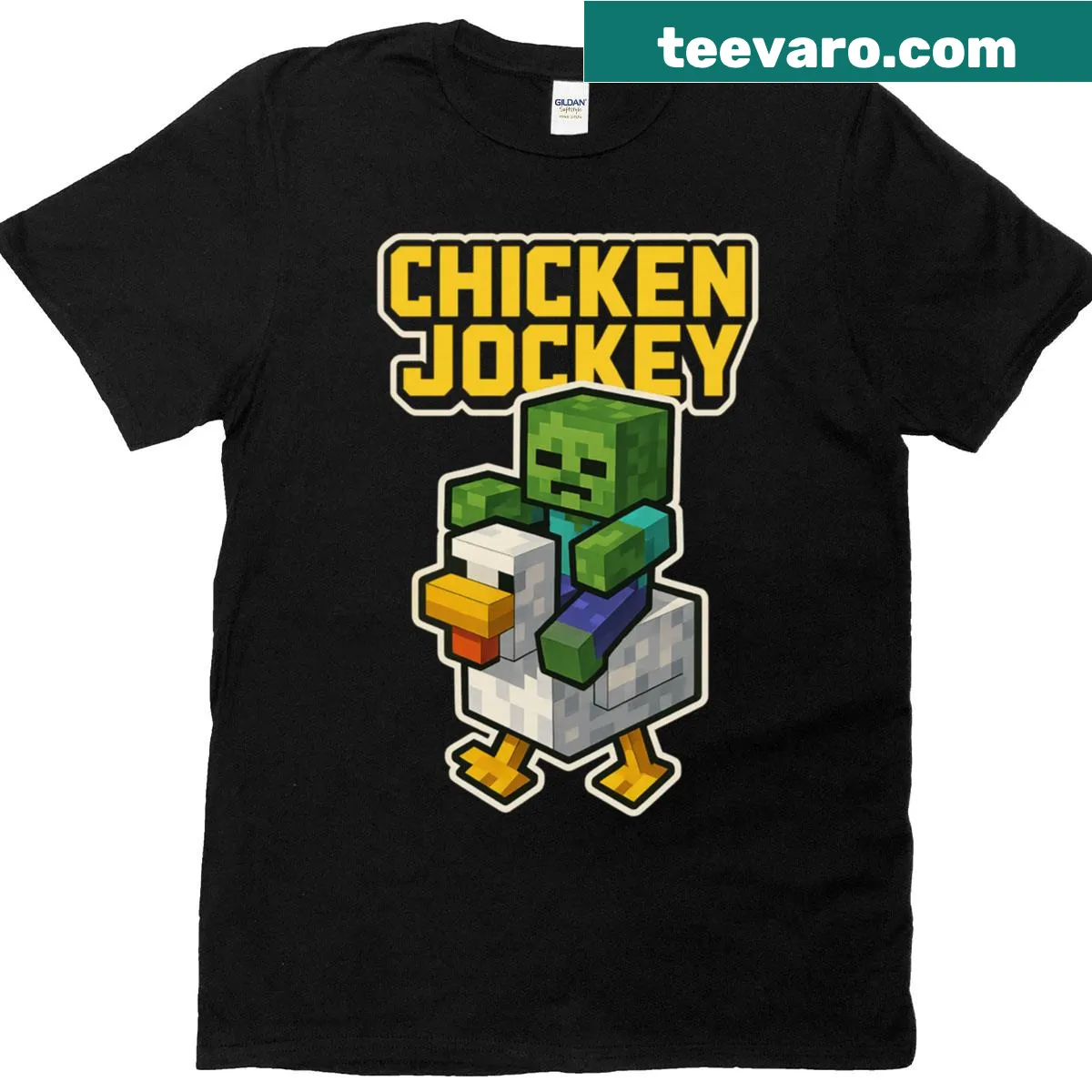 Pixel art chicken jockey riding a zombie on a kids T-shirt — on a men's t-shirt