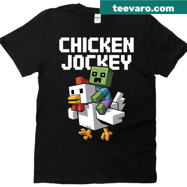 Pixel art t-shirt featuring Chicken Jockey and zombies