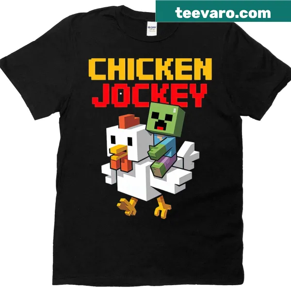 Pixel art Chicken Jockey with zombies graphic T-shirt