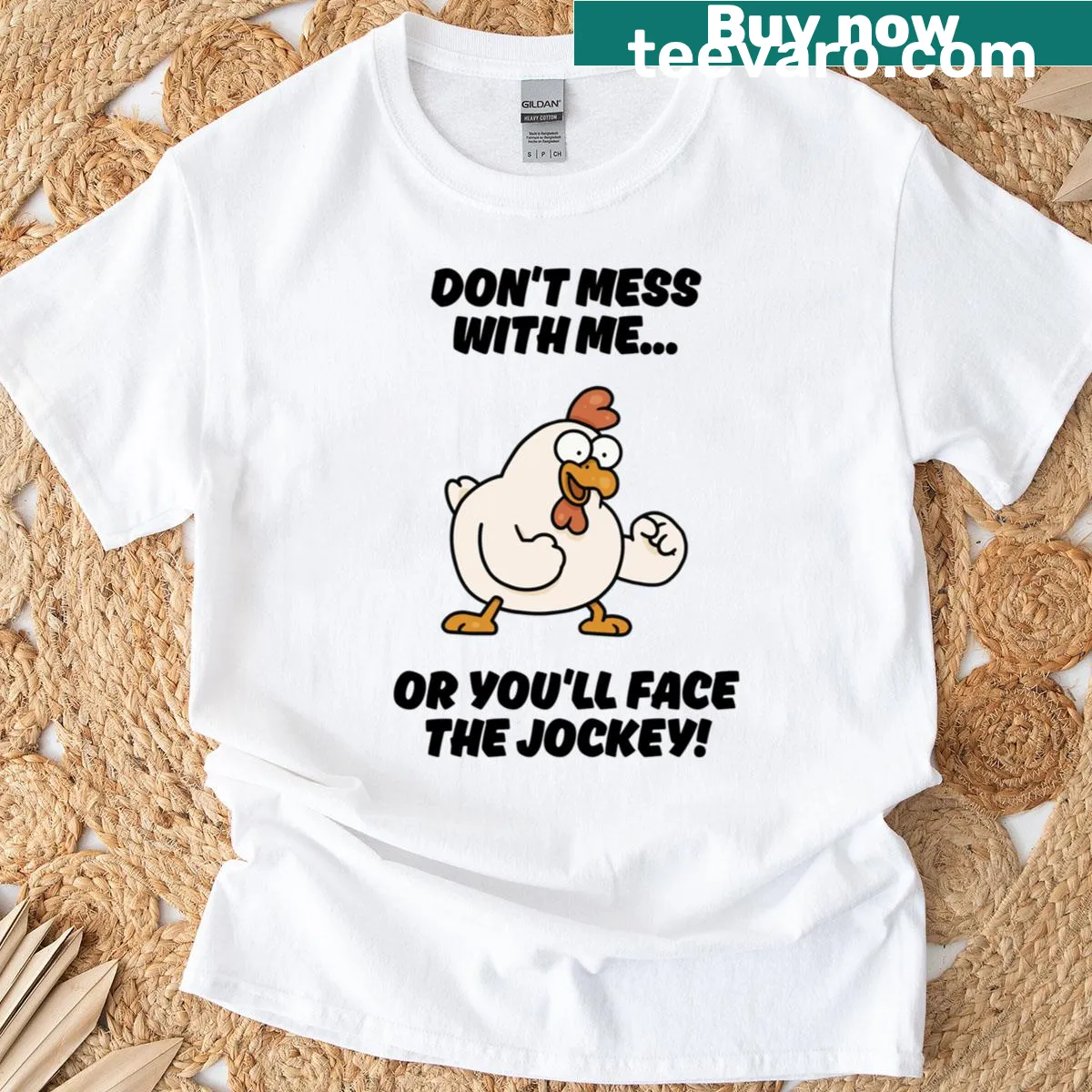 Pixelated chicken jockey with baby undead for gamers — on a men's t-shirt