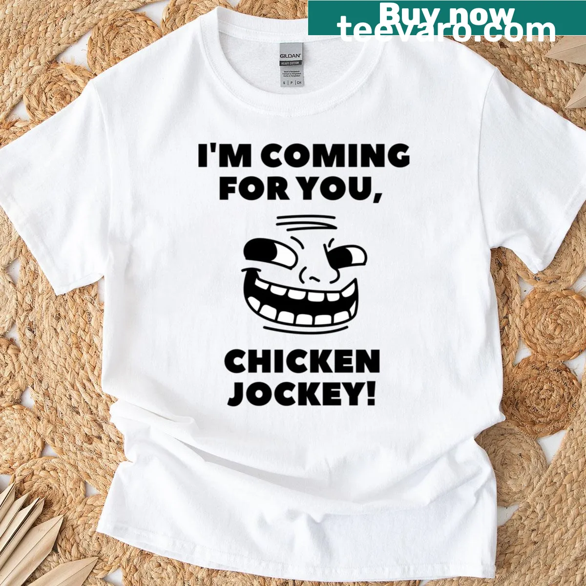 Undead Rider Chicken Jockey graphic on a minimalist T-shirt — on a men's t-shirt