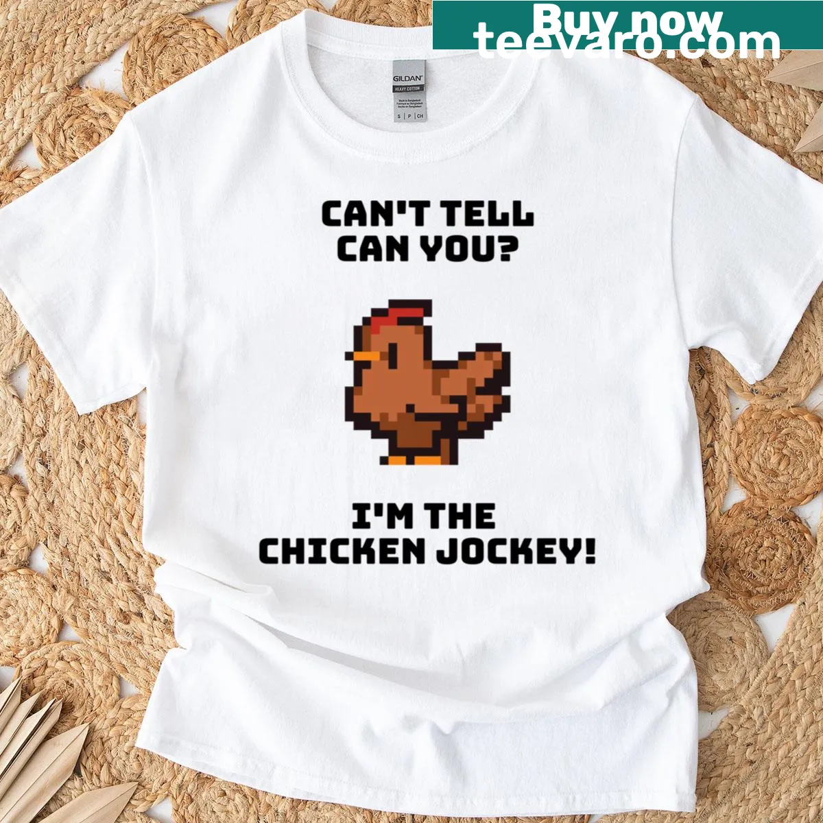 Voxel villain chicken jockey graphic design — on a men's t-shirt