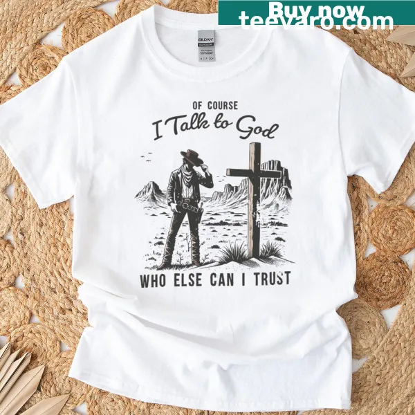 Western cowboy graphic with prayer theme on a t-shirt