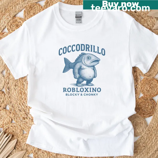 Cartoon blocky crocodile design on a T-shirt, gaming theme