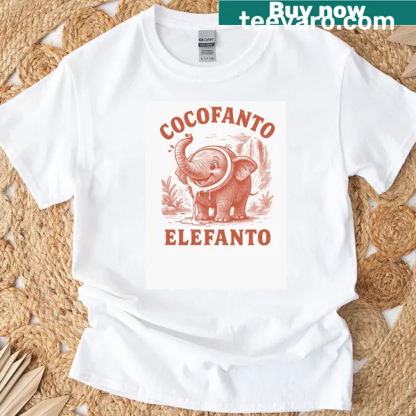 Coconut elephant graphic on a playful T-shirt