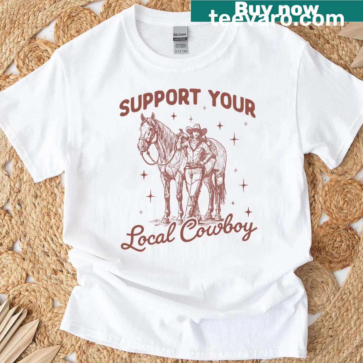 Illustrated horse design on a t-shirt, rustic western theme — on a men's t-shirt