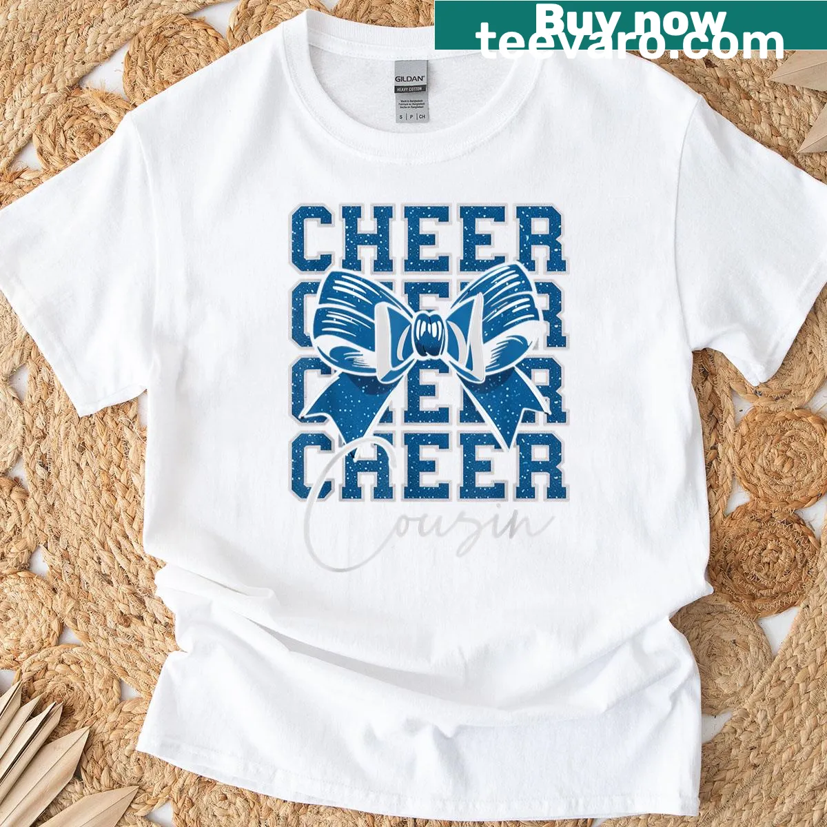 T-shirt with cute blue bow design for cheerleaders — on a men's t-shirt