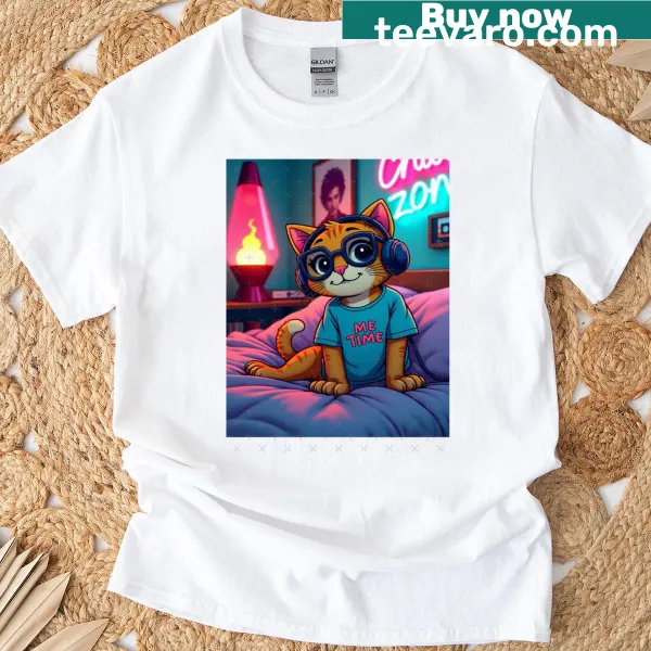 Cute cat graphic on a playful T-shirt