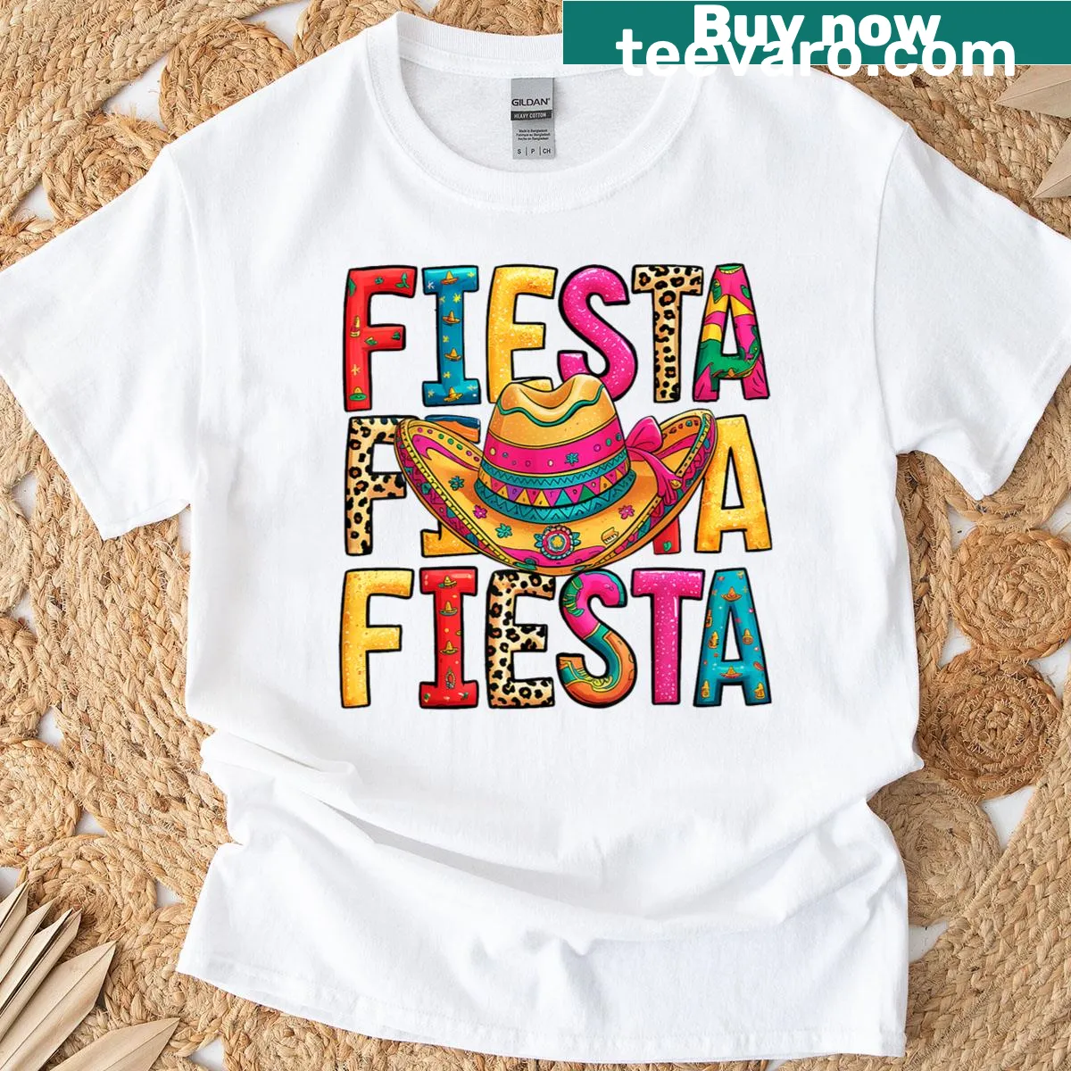 Cute leopard wearing a sombrero graphic on a festive T-shirt — on a men's t-shirt