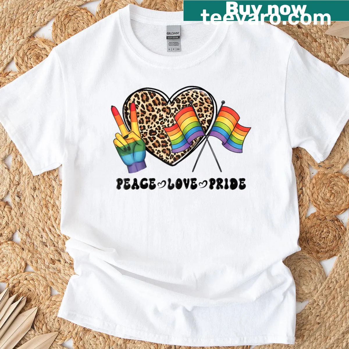 Leopard heart with peace and pride symbols on a raglan t-shirt — on a men's t-shirt