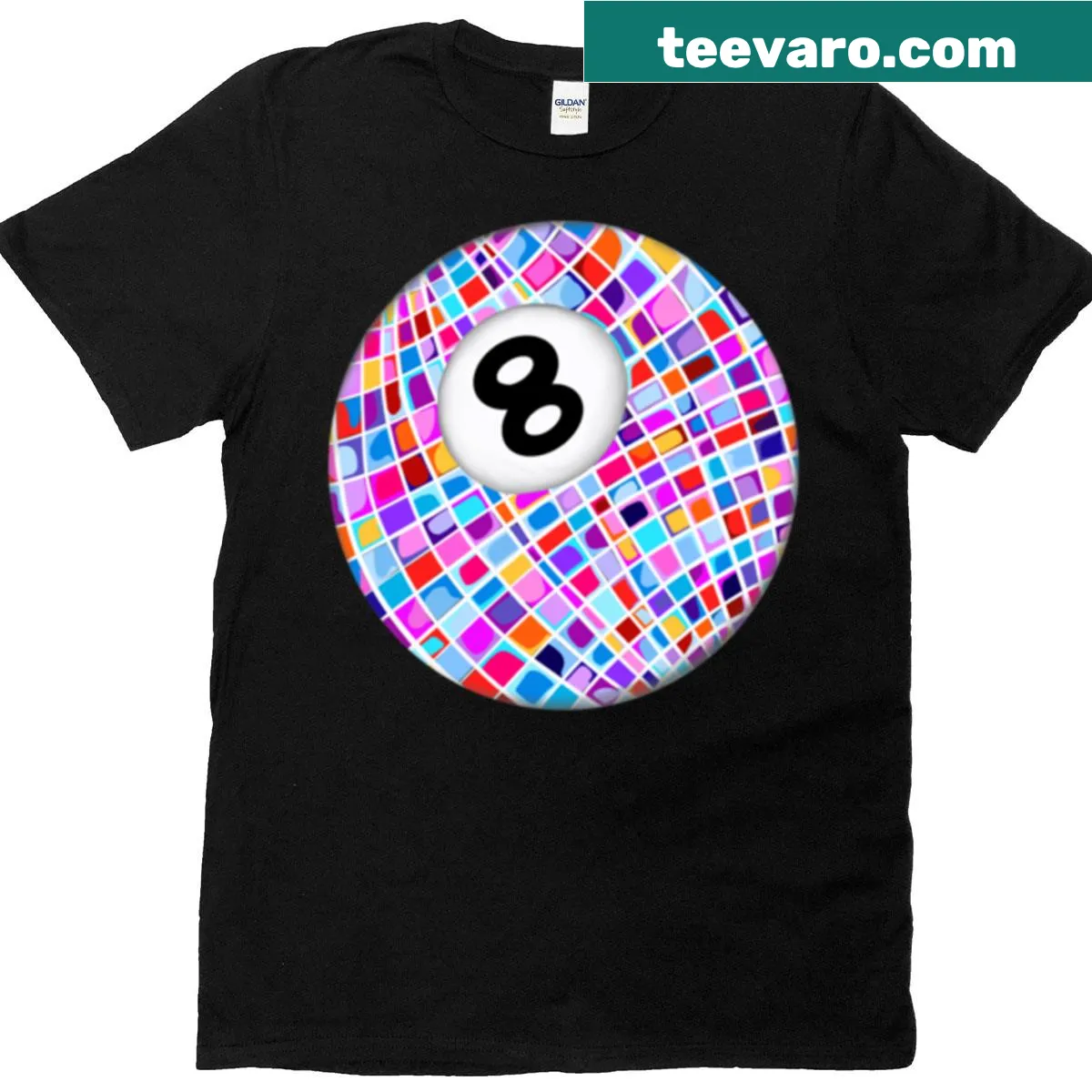 Oversized T-shirt featuring a whimsical disco 8 ball graphic. — on a men's t-shirt