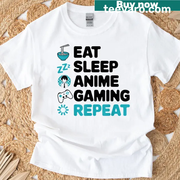 Funny gamer T-shirt with anime theme and bold text