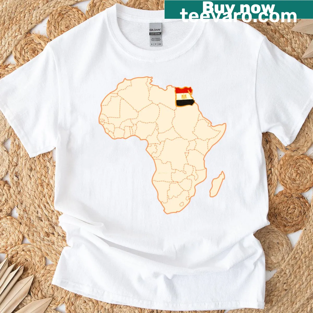 Educational T-shirt with text stating Egypt is in North Africa — on a men's t-shirt